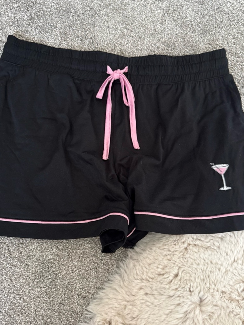 T.J.Maxx Black Pajama Shorts with Pink Trim and Pink Drawstring